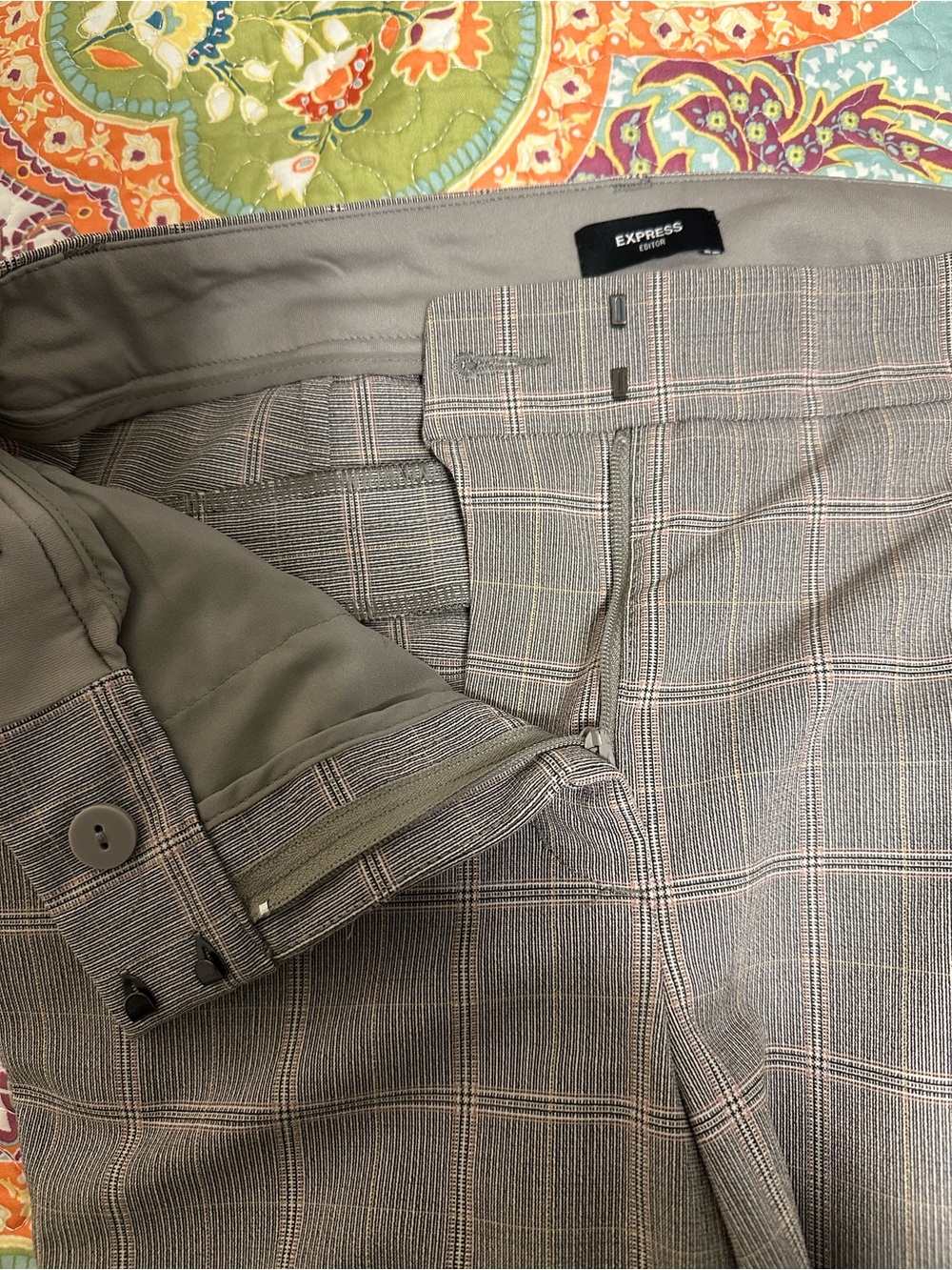 Express Editor Boot Mid Rise Gray Plaid Dress Pants - Picture 4 of 6